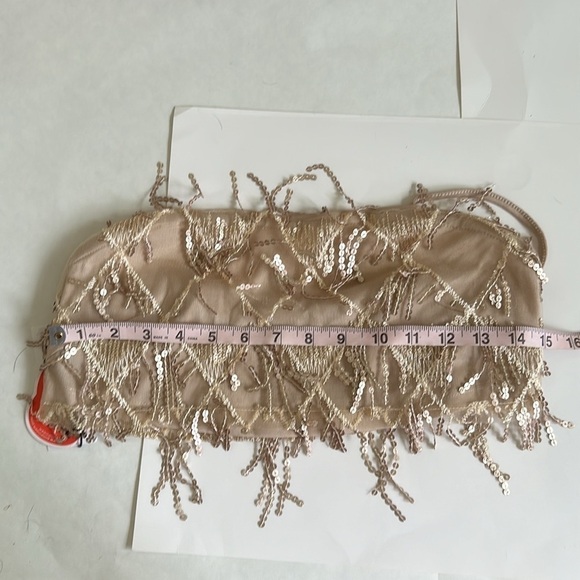 Cider Gold Beaded Sequin Fringe Tassel Crop Bra Top small NWT - Picture 6 of 8